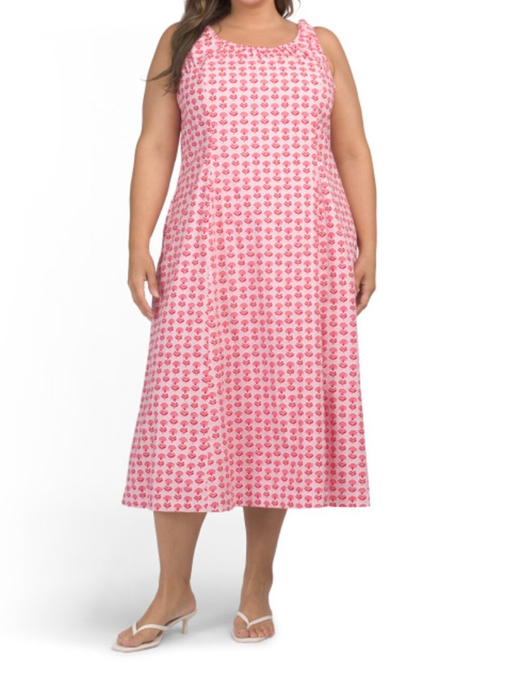 LEA Plus Ruched Floral Block Print Maxi Dress